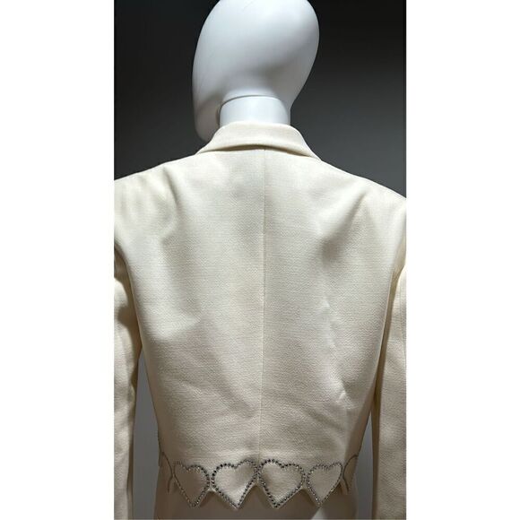 Mach & Mach Crystal Hearts Cropped Ivory Wool Blazer Size 8-10 (40) - Picture 10 of 12